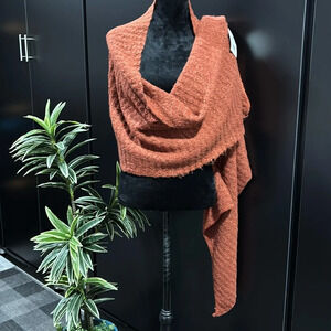 Wonderly Knit long wide wrap scarf 96” length, 22” wide, paprika color  OS